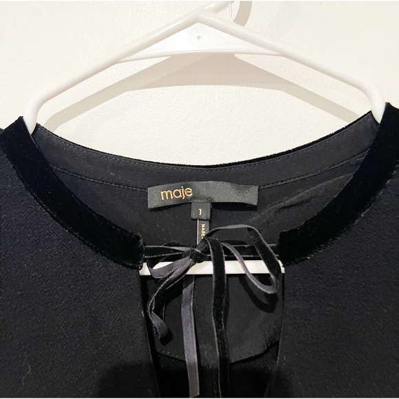 Maje Rafa Ponte Floral Flared Black Velvet Embellished Crepe Mini Dress Small - Picture 6 of 11